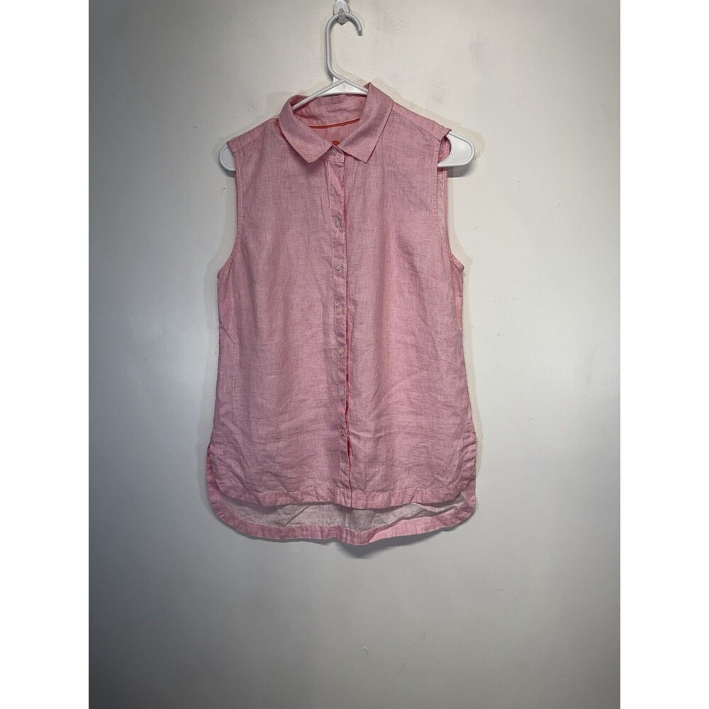 Tommy Bahama Womens Coastalina Sleeveless Button Up Shirt, Basic Pink Linen Sz S